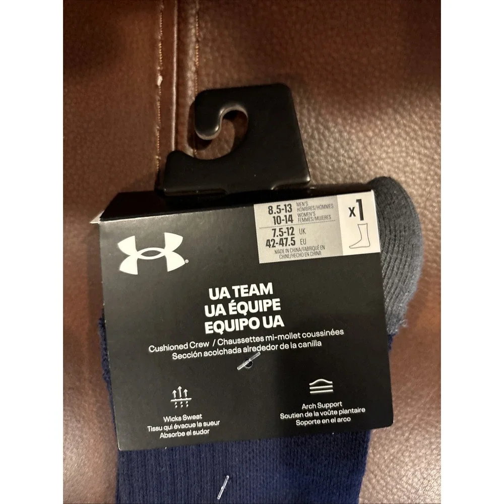 Under Armour Team Crew Socks Blue Gray Mens Sz 8.5-13 Women 10-14